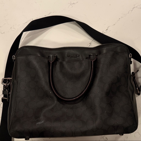 Coach Signature Dark Leather Men's Overnight Bag - Picture 1 of 9